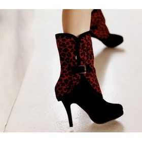 Ankle boots with removable leopard print cuff 11cm Heel/1.5cm Platform Red/Black