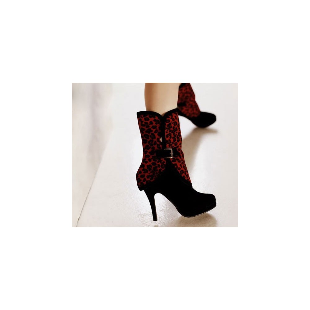 Ankle boots with removable leopard print cuff 11cm Heel/1.5cm Platform Red/Black