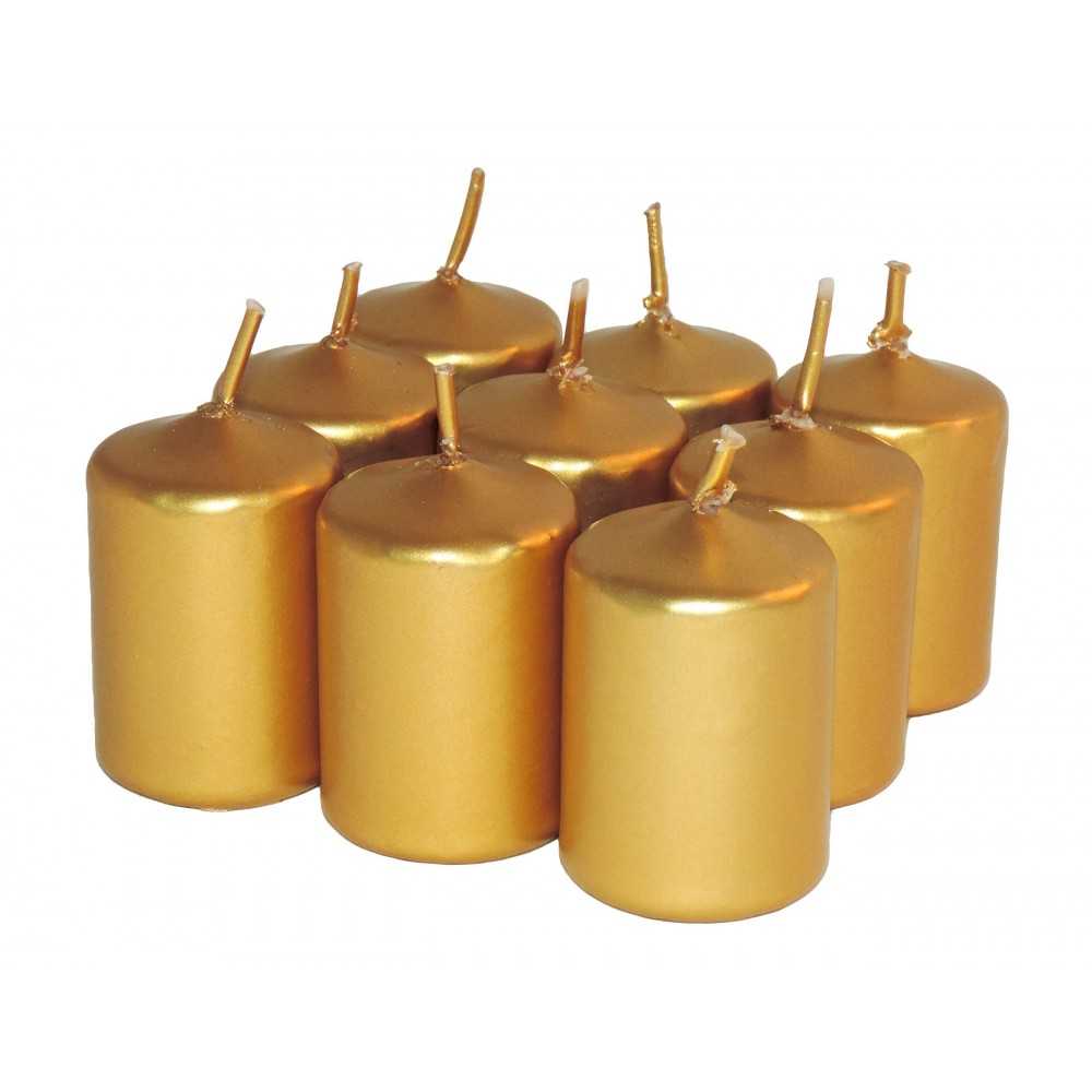 HotStar Unscented Candles Metallic Gold 9Pcs Pillar Duration 6 Hours 35x50 mm