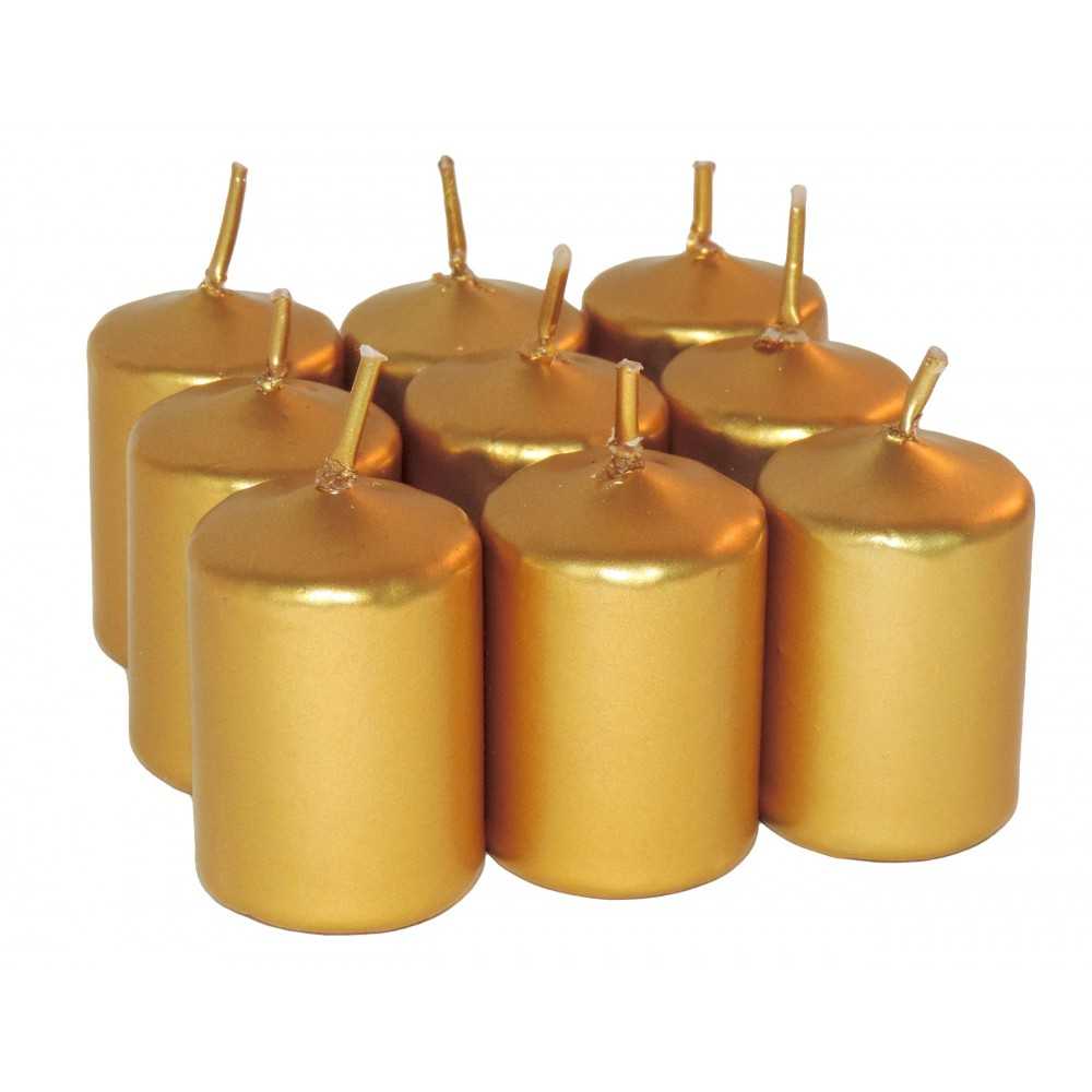 HotStar Unscented Candles Metallic Gold 9Pcs Pillar Duration 6 Hours 35x50 mm