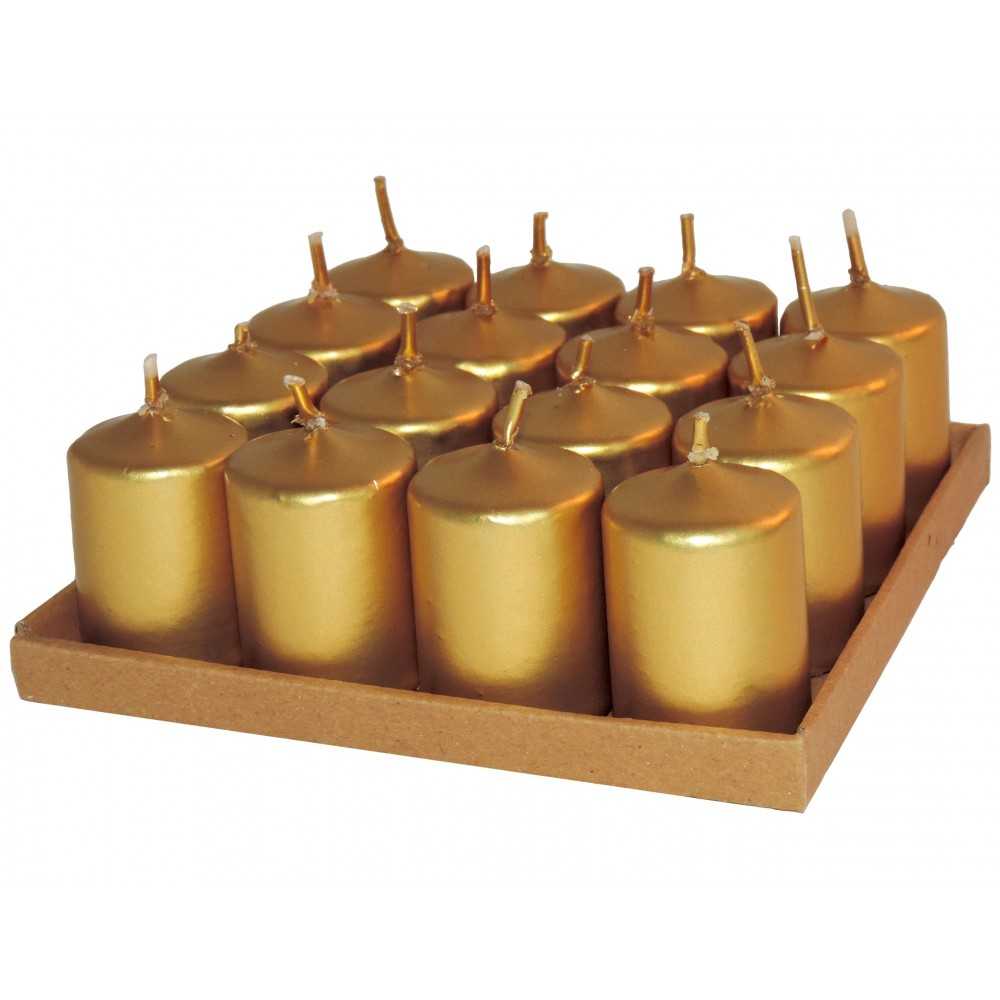 HotStar Unscented Candles Metallic Gold 16 Pcs Pillar Duration 6 Hours 35x50 mm