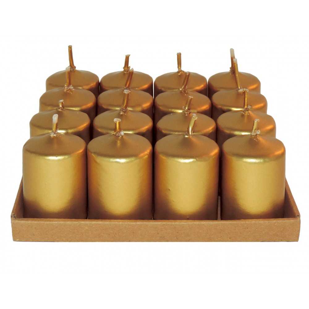 HotStar Unscented Candles Metallic Gold 16 Pcs Pillar Duration 6 Hours 35x50 mm