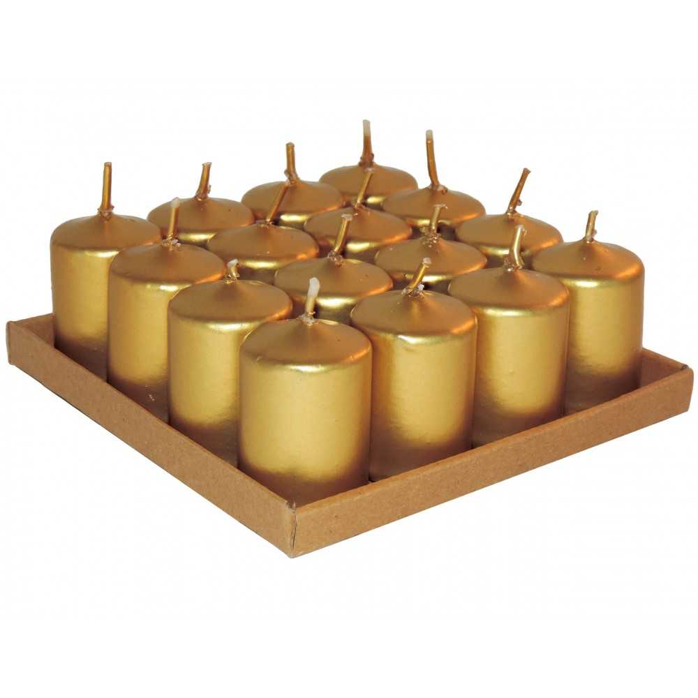 HotStar Unscented Candles Metallic Gold 16 Pcs Pillar Duration 6 Hours 35x50 mm