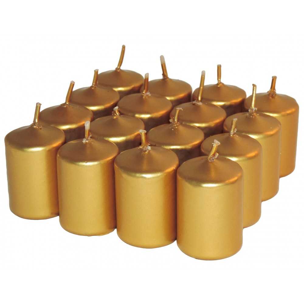 HotStar Unscented Candles Metallic Gold 16 Pcs Pillar Duration 6 Hours 35x50 mm