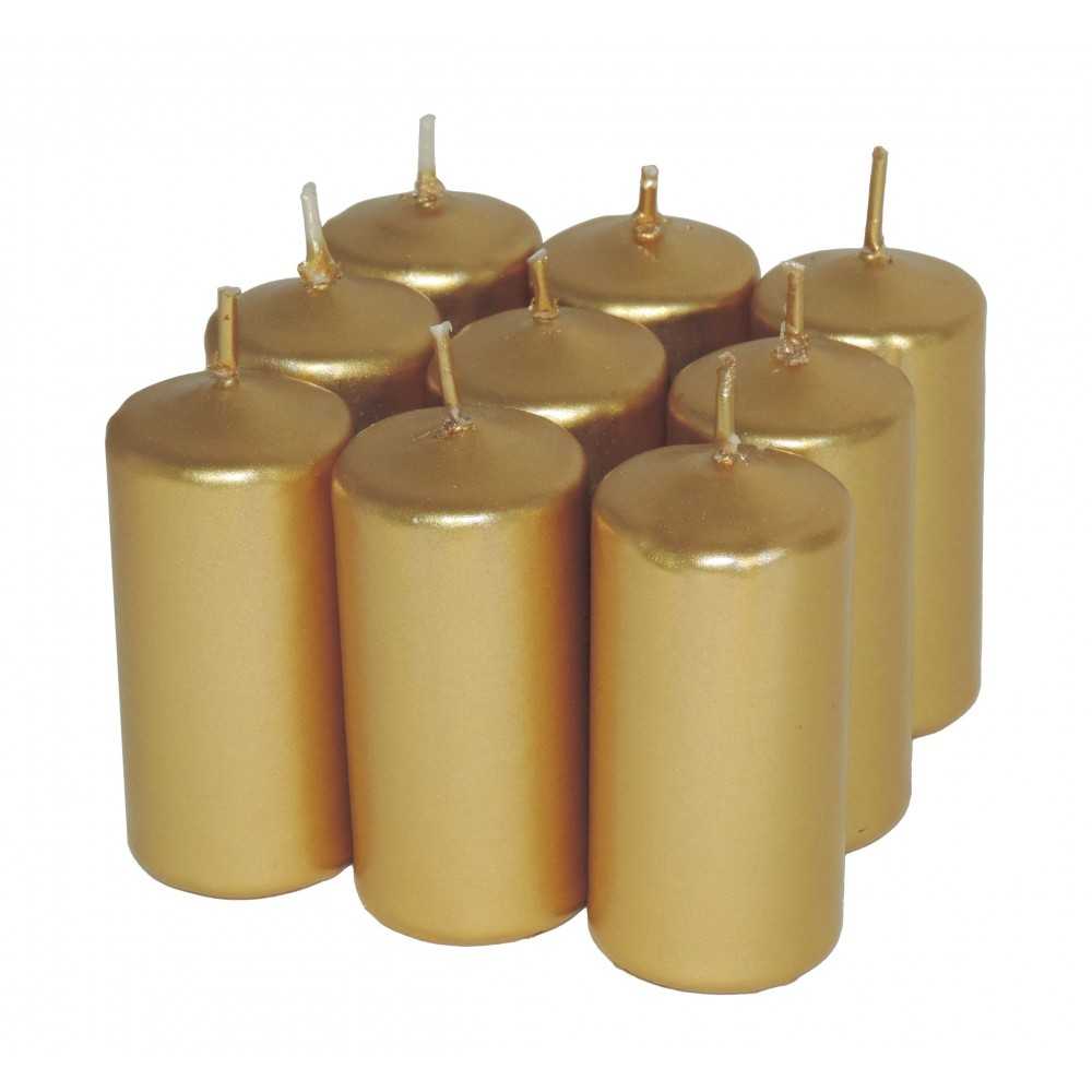 HotStar Unscented Candles Metallic Gold 9Pcs Pillar Duration 7-8 Hours 35x80 mm