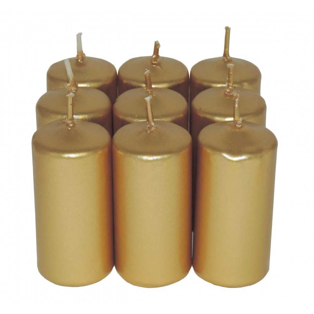 HotStar Unscented Candles Metallic Gold 9Pcs Pillar Duration 7-8 Hours 35x80 mm