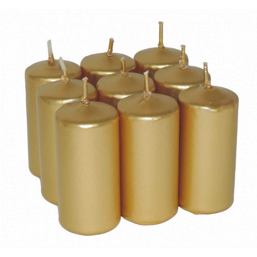 HotStar Candele Non Profumate Oro Metalizzato 9Pz Moccoli Durata 7-8 Ore 35x80 mm