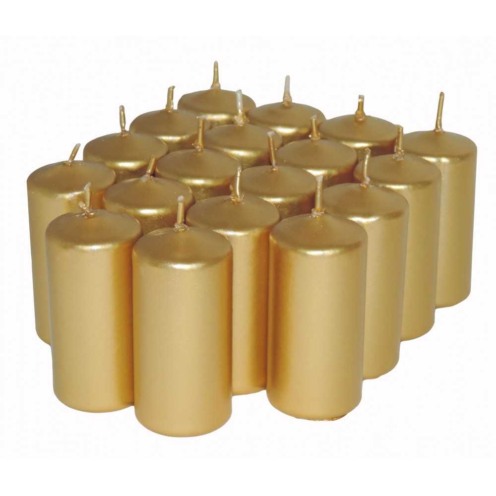 HotStar Unscented Candles Metallic Gold 18 Pcs Pillar Duration 7-8 Hours 35x80 mm