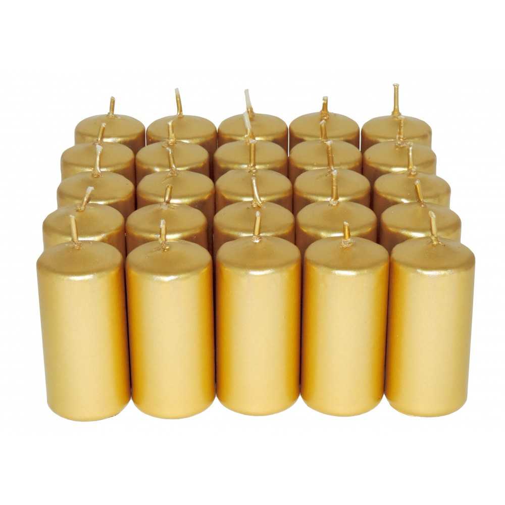 HotStar Unscented Candles Metallic Gold 25 Pcs Pillar Duration 7-8 Hours 35x80 mm