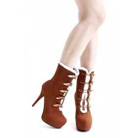 Suede platform ankle boots with horn toggle buttons12cm Heel/4cm Platform Brown Kvoll