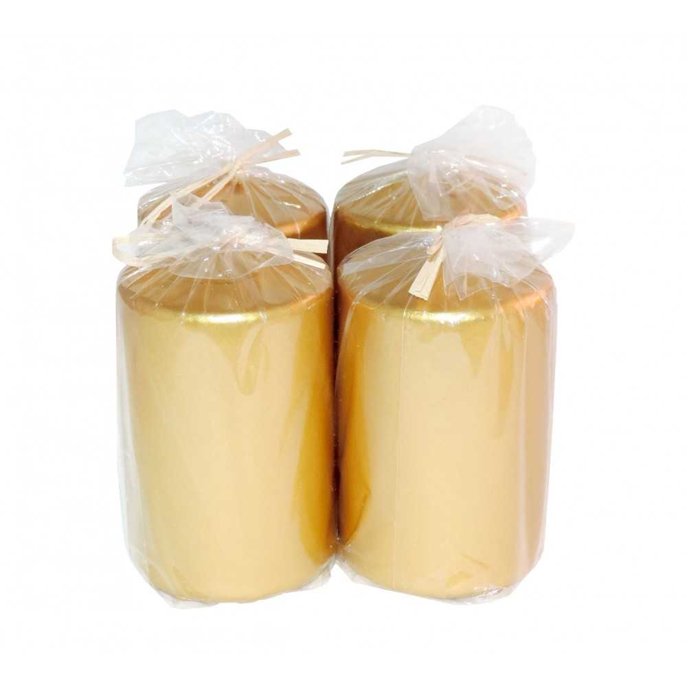 HotStar Metallic Gold Candles Pillars 4 Pcs Burning 30 Hours 60x100 mm Unscented