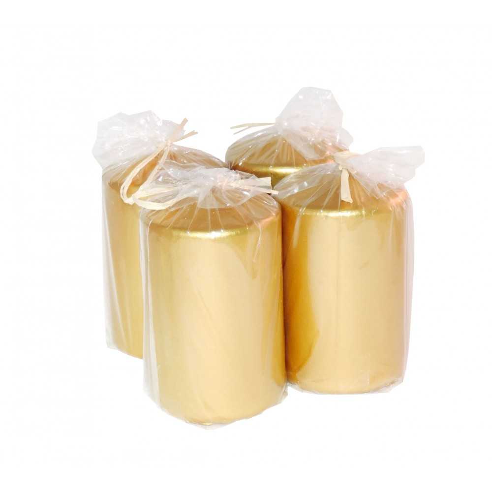 HotStar Metallic Gold Candles Pillars 4 Pcs Burning 30 Hours 60x100 mm Unscented