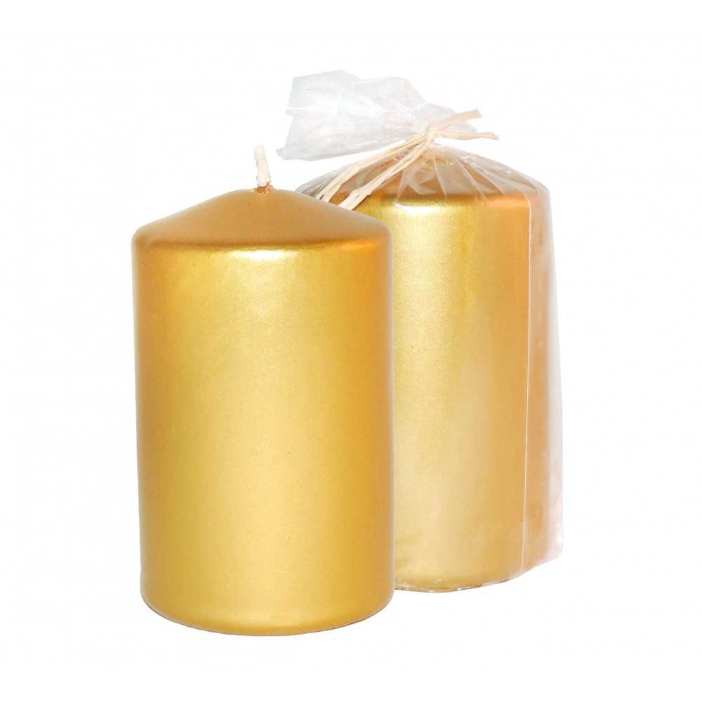 HotStar Metallic Gold Candles Pillars 4 Pcs Burning 30 Hours 60x100 mm Unscented