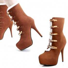 Suede platform ankle boots with horn toggle buttons12cm Heel/4cm Platform Brown Kvoll