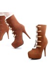 Suede platform ankle boots with horn toggle buttons12cm Heel/4cm Platform Brown Kvoll