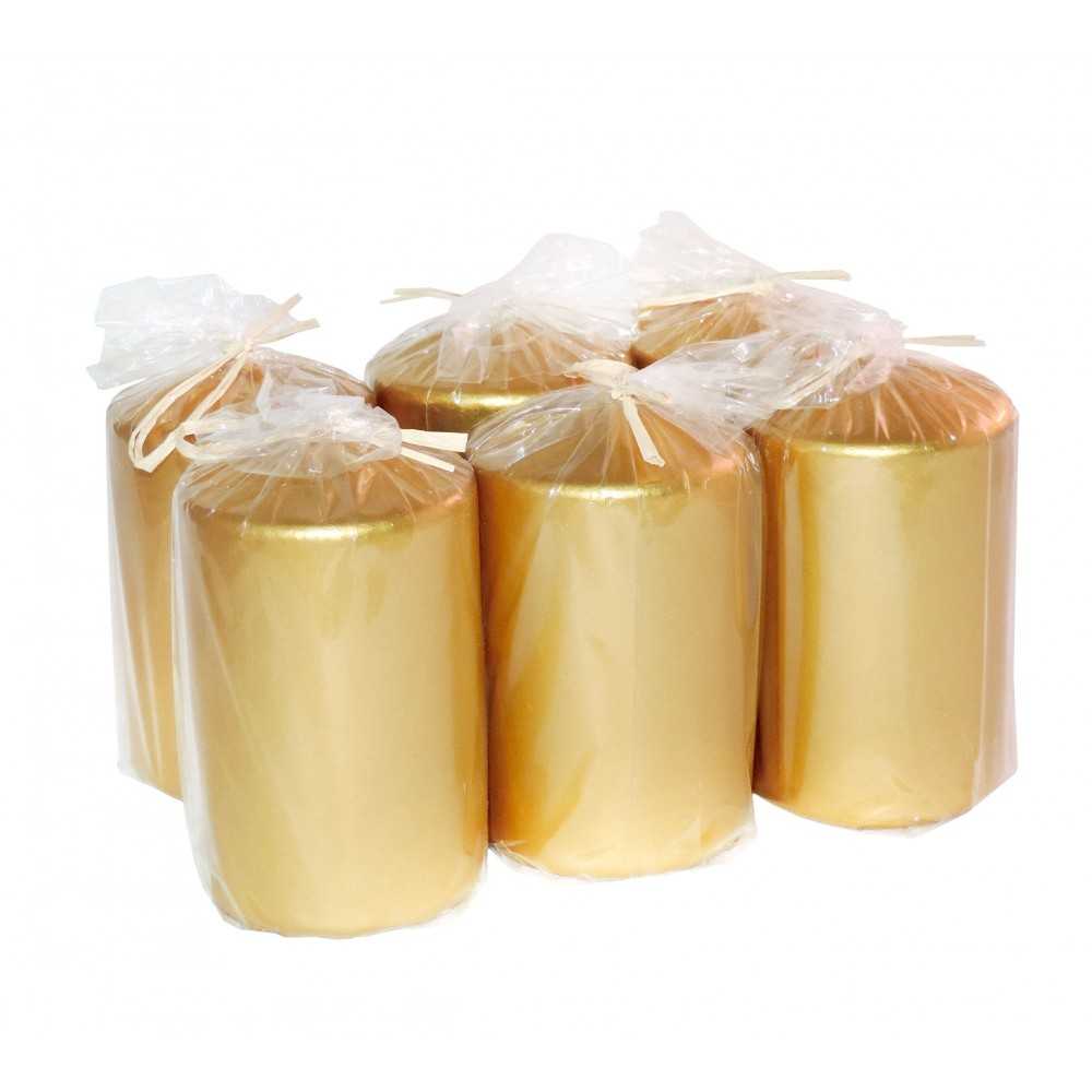 HotStar Metallic Gold Candles Pillars 6 Pcs Burning 30 Hours 60x100 mm Unscented