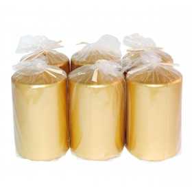HotStar Metallic Gold Candles Pillars 6 Pcs Burning 30 Hours 60x100 mm Unscented