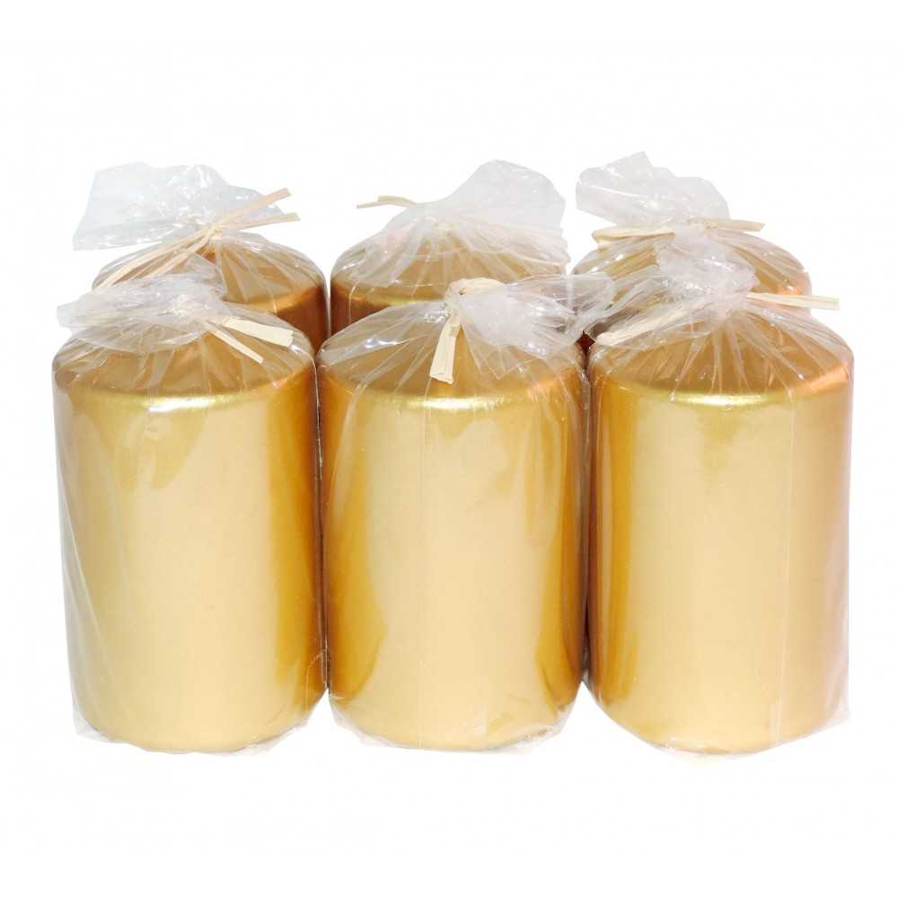 HotStar Metallic Gold Candles Pillars 6 Pcs Burning 30 Hours 60x100 mm Unscented