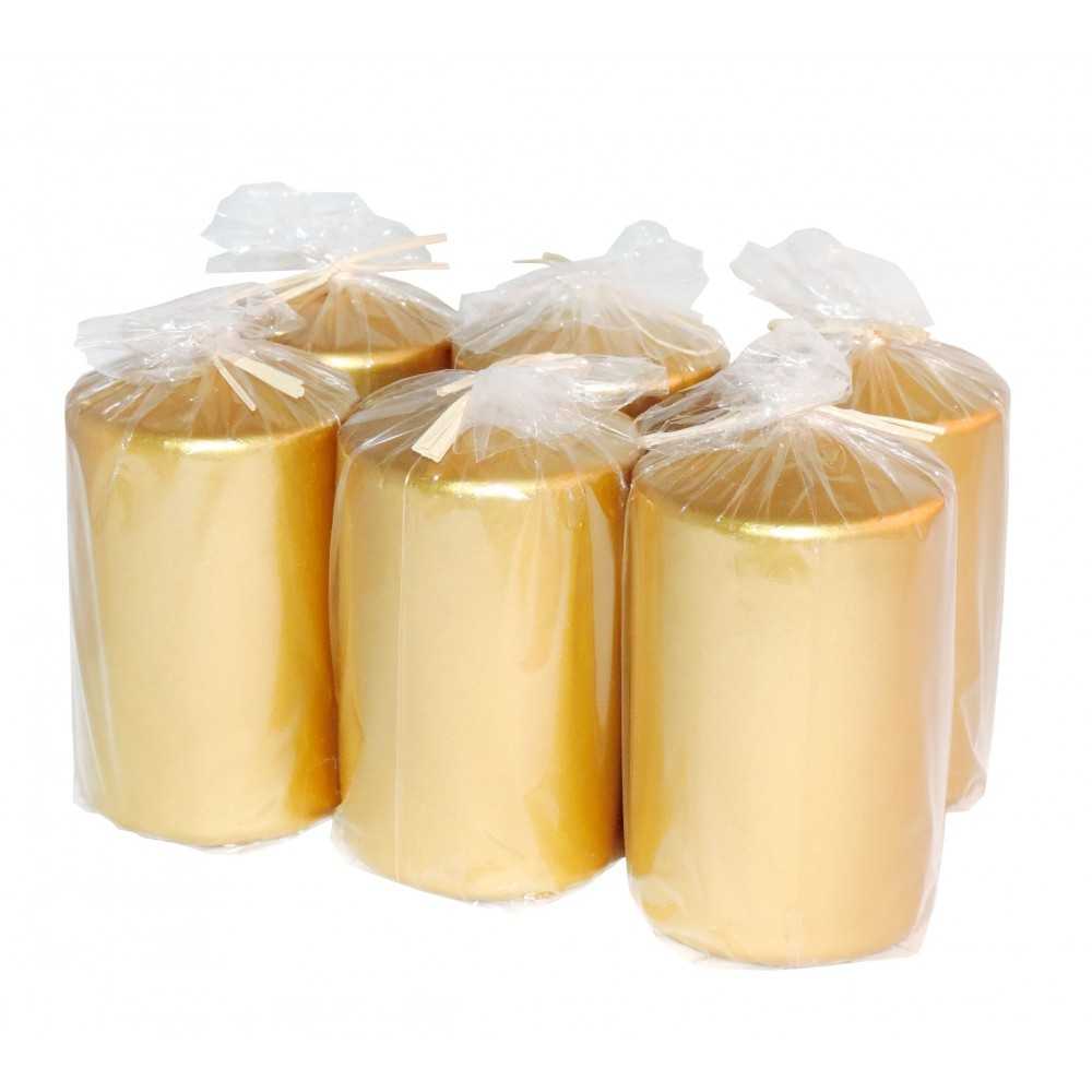 HotStar Metallic Gold Candles Pillars 6 Pcs Burning 30 Hours 60x100 mm Unscented