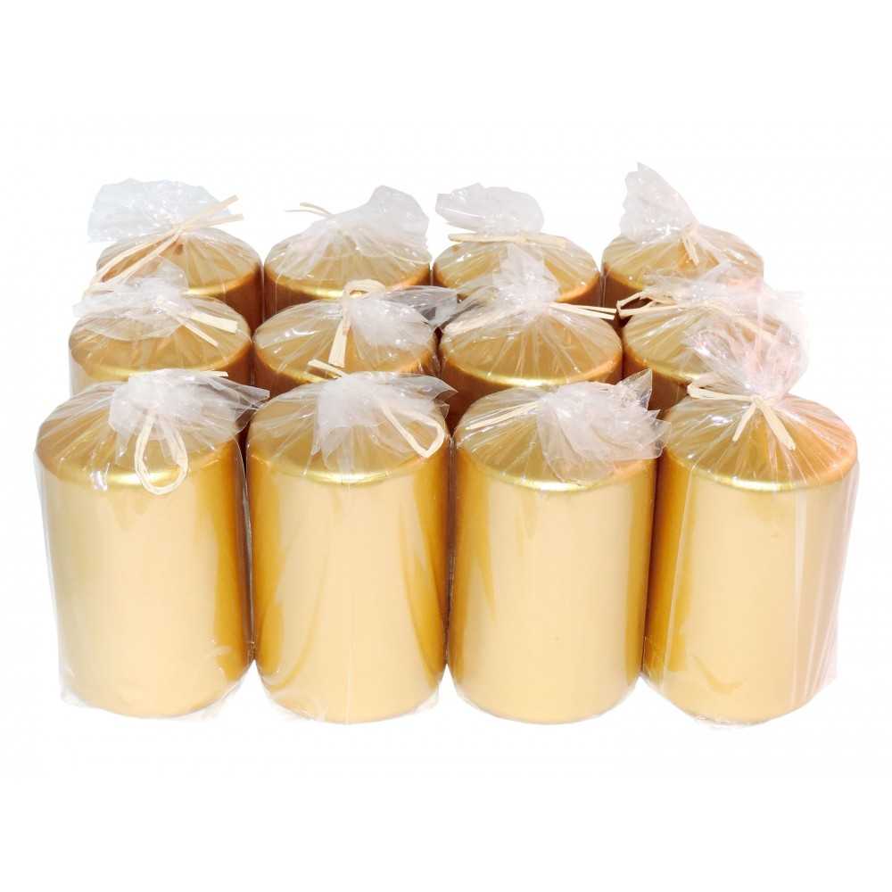 HotStar Metallic Gold Candles Pillars 12 Pcs Burning 30 Hours 60x100 mm Unscented