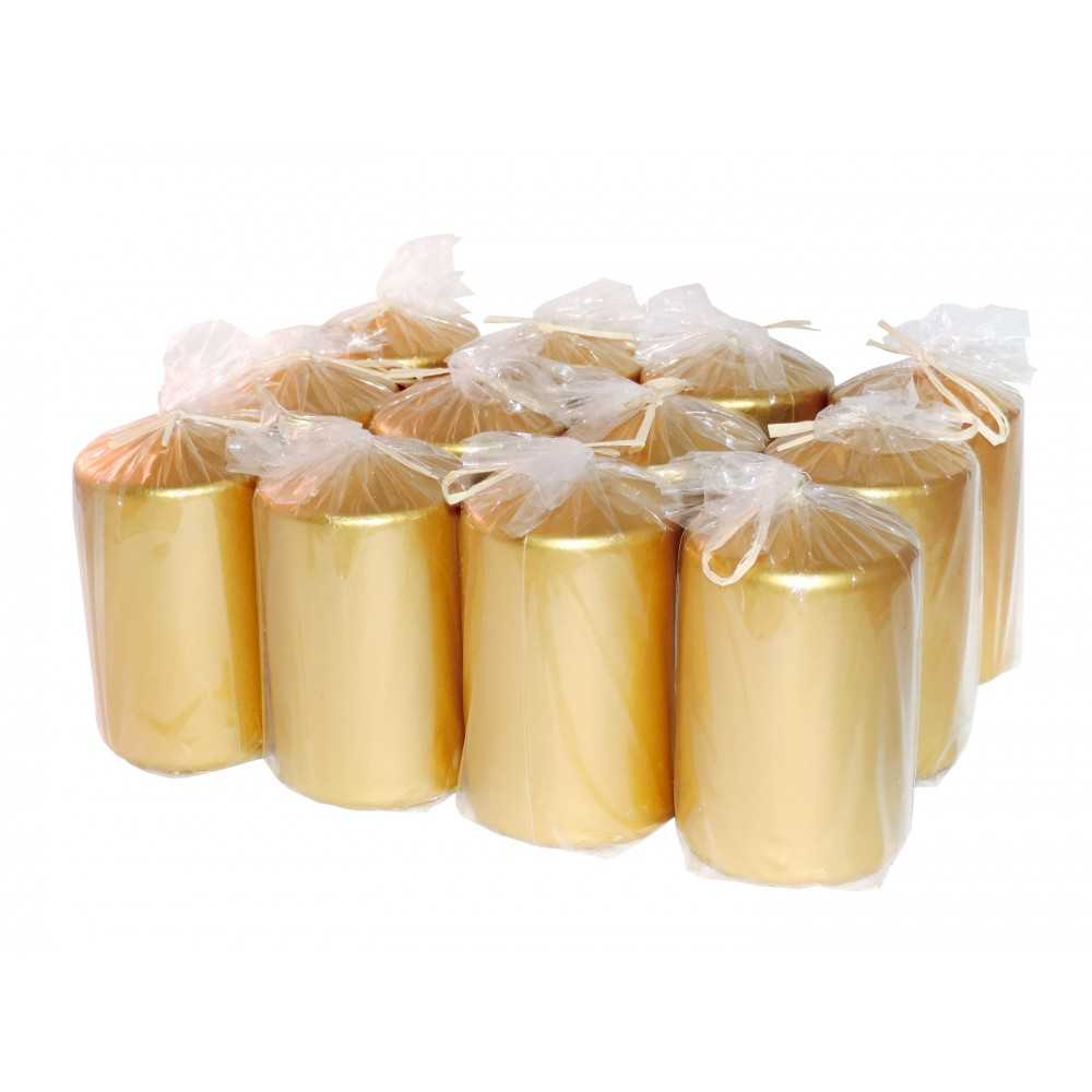 HotStar Metallic Gold Candles Pillars 12 Pcs Burning 30 Hours 60x100 mm Unscented