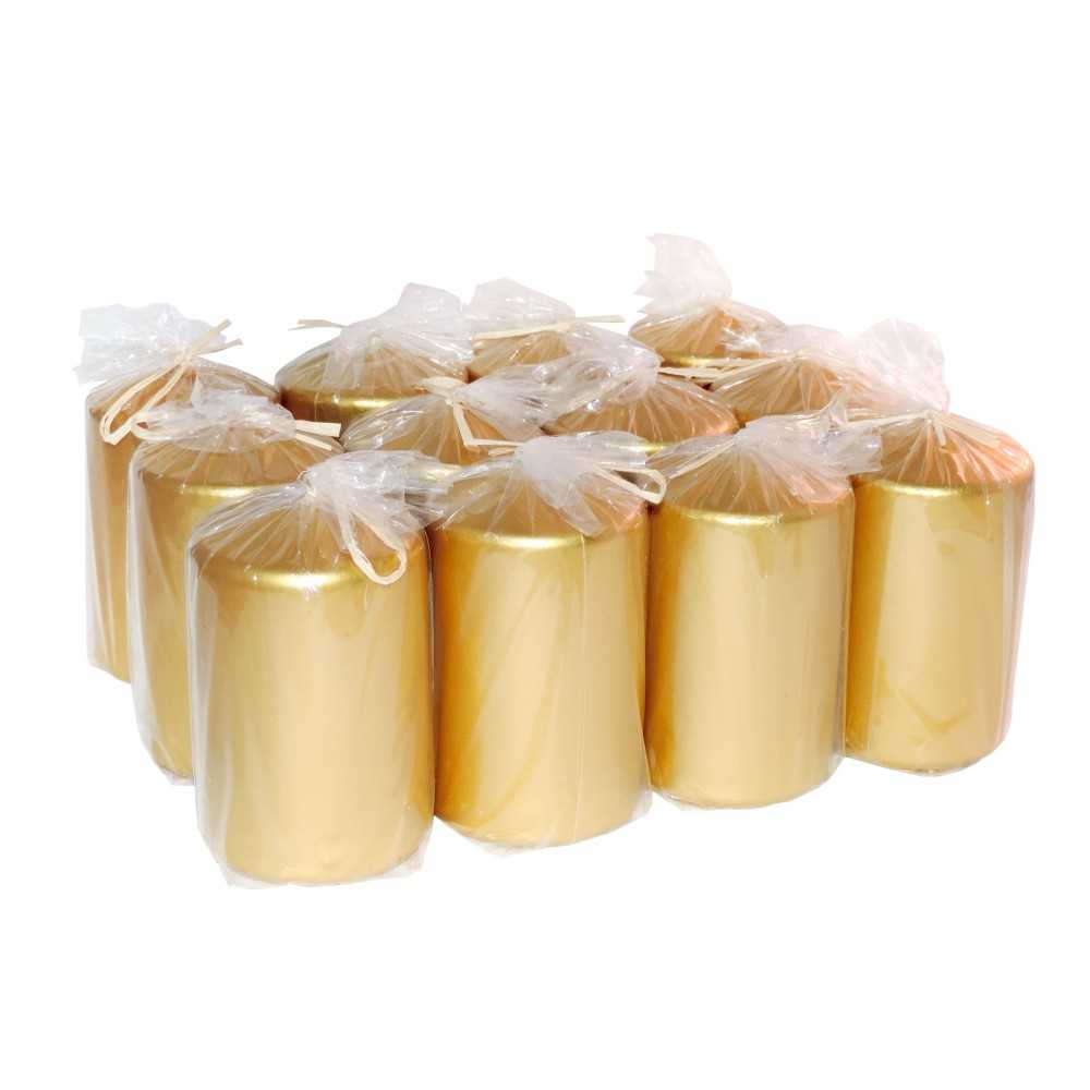 HotStar Metallic Gold Candles Pillars 12 Pcs Burning 30 Hours 60x100 mm Unscented