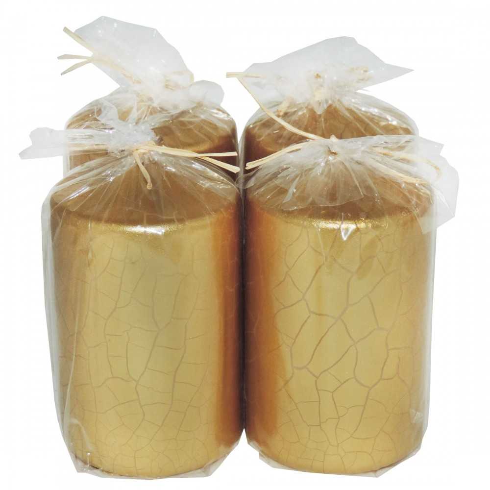 HotStar Crack Metallic Gold Candles Pillars 4 Pcs Burning 30 Hours 60x100 mm Unscented