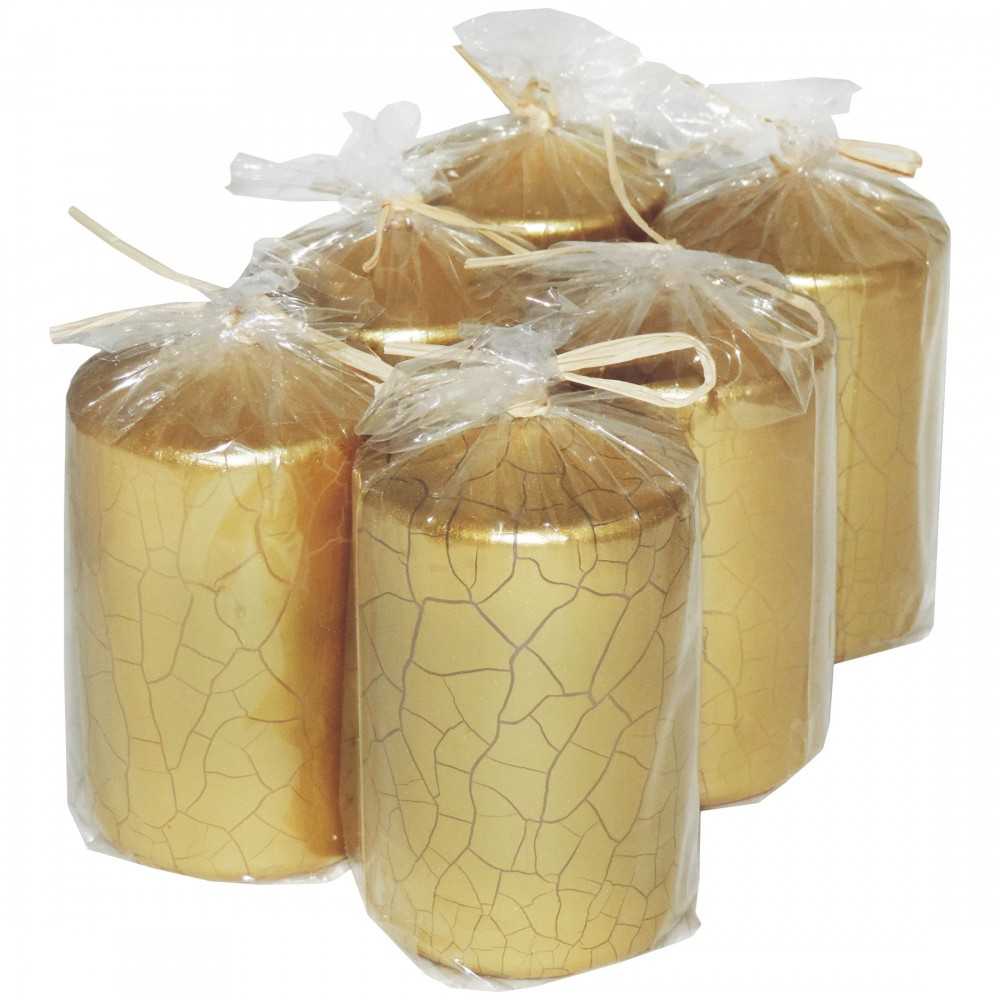 HotStar Crack Metallic Gold Candles Pillars 6 Pcs Burning 30 Hours 60x100 mm Unscented