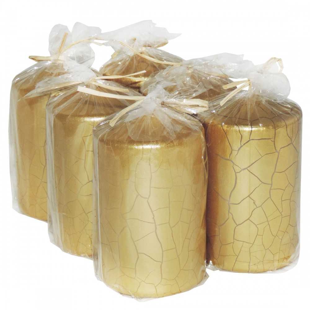 HotStar Crack Metallic Gold Candles Pillars 6 Pcs Burning 30 Hours 60x100 mm Unscented