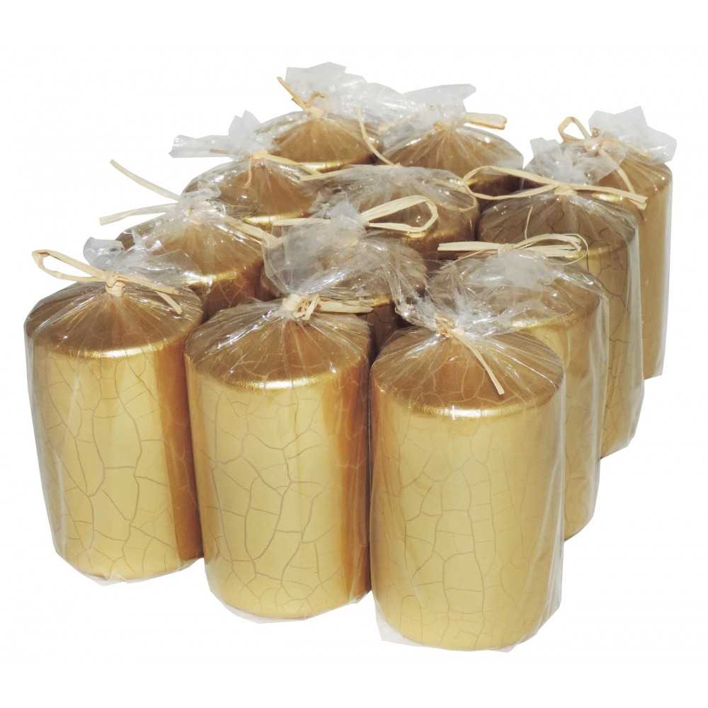 HotStar Crack Metallic Gold Candles Pillars 12 Pcs Burning 30 Hours 60x100 mm Unscented