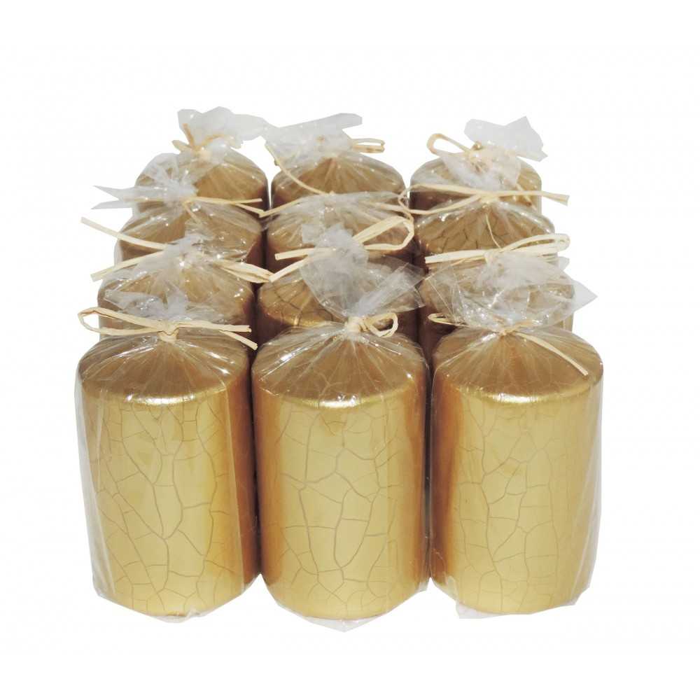 HotStar Crack Metallic Gold Candles Pillars 12 Pcs Burning 30 Hours 60x100 mm Unscented