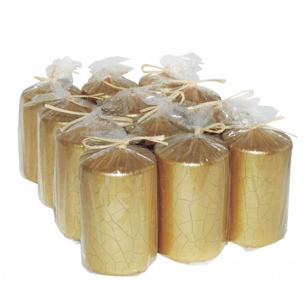 HotStar Crack Metallic Gold Candles Pillars 12 Pcs Burning 30 Hours 60x100 mm Unscented