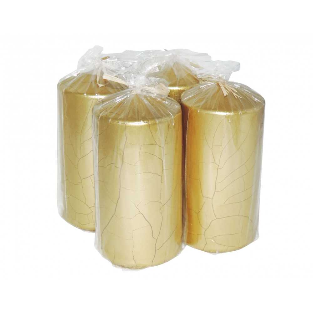 HotStar Crack Metallic Gold Candles Pillars 4 Pcs Burning 69 Hours 70x140 mm Unscented