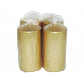 HotStar Crack Metallic Gold Candles Pillars 4 Pcs Burning 69 Hours 70x140 mm Unscented