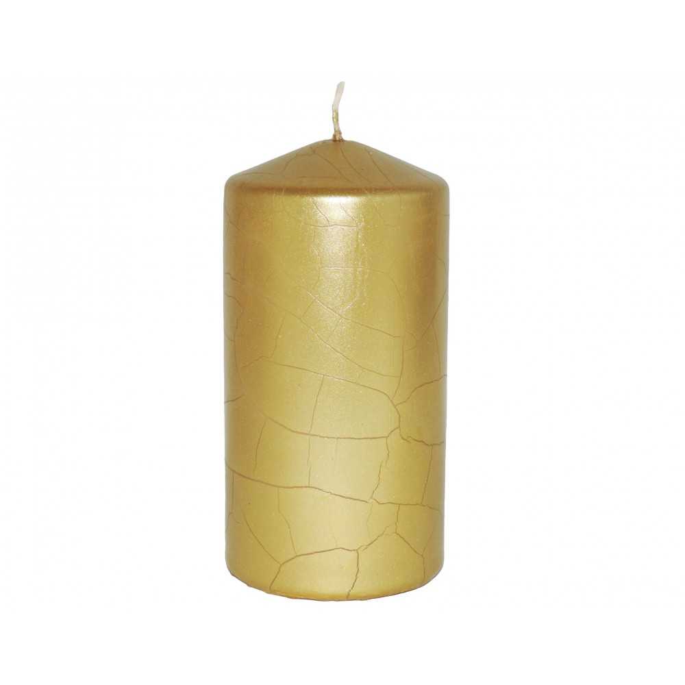 HotStar Crack Metallic Gold Candles Pillars 4 Pcs Burning 69 Hours 70x140 mm Unscented