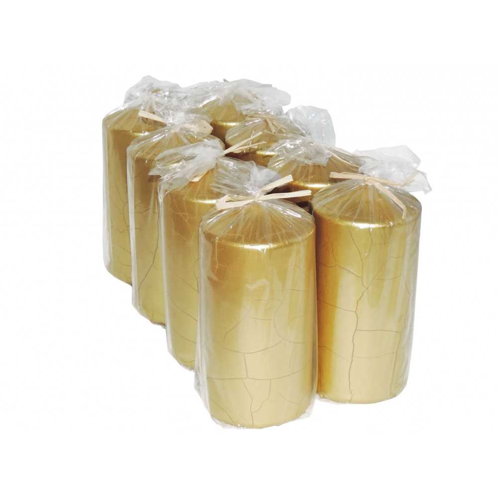 HotStar Crack Metallic Gold Candles Pillars 8 Pcs Burning 69 Hours 70x140 mm Unscented