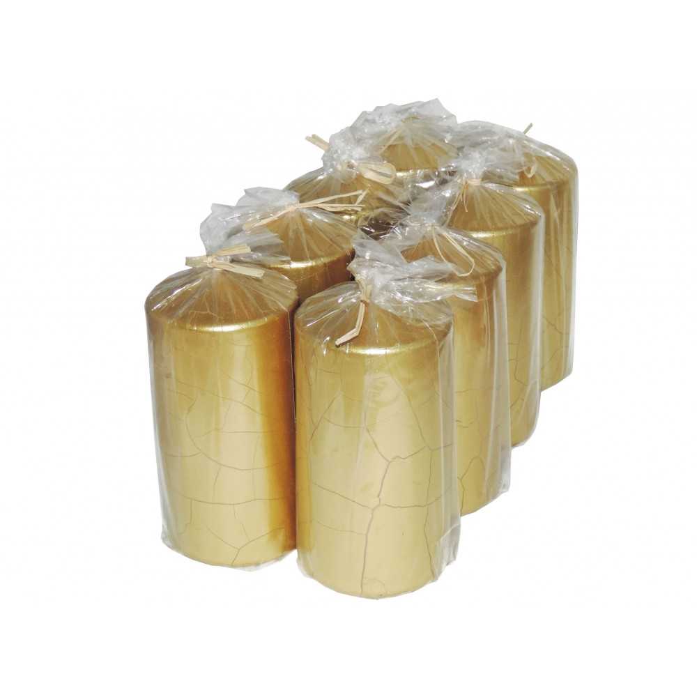 HotStar Crack Metallic Gold Candles Pillars 8 Pcs Burning 69 Hours 70x140 mm Unscented