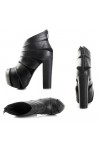 Stivaletti tacco alto sexy in ecopelle con cerniera Tacco grosso 13cm Plateau 5cm Nero Kvoll