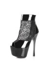 Platform peep toe ankle boots with floral tulle insert 16cm Heel 6cm Platform Black Kvoll