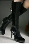 Knee high suede boots with side zip 10cm Heel/2.5cm Platform Black