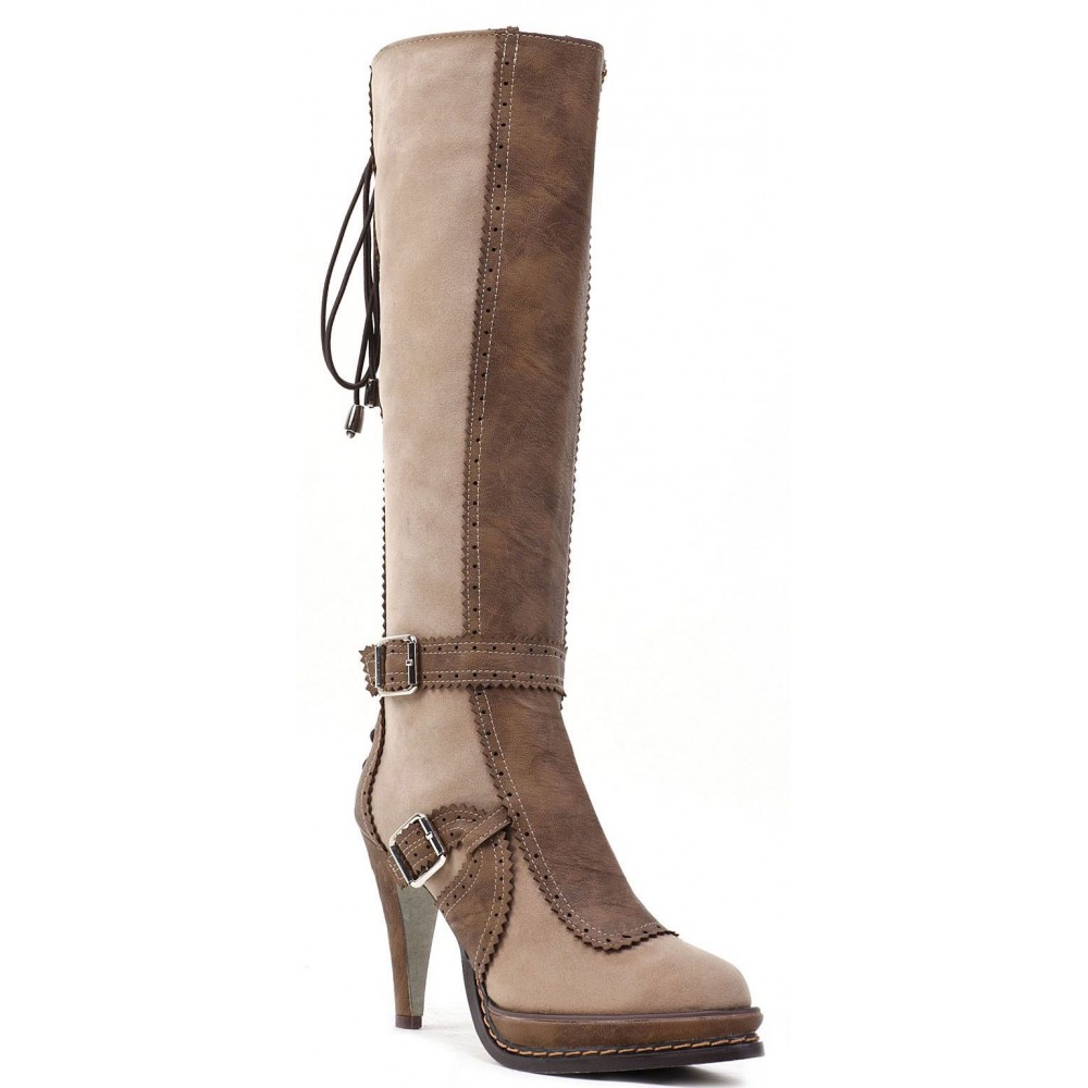 Knee high suede boots with side zip - 10cm Heel/2.5cm Platform Brown/Beige