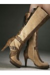 Knee high suede boots with side zip - 10cm Heel/2.5cm Platform Brown/Beige