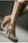Stivali tacco alto sexy con cerniera Tacco 10cm/Plateau 2.5cm Marrone/Beige