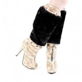 Platform ankle boots with removable fluff cuffs 12cm Heel 3cm Platform Gold Kvoll