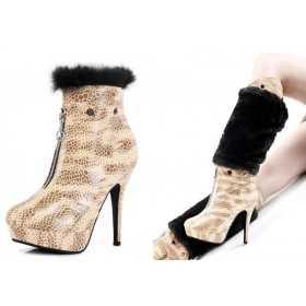 Platform ankle boots with removable fluff cuffs 12cm Heel 3cm Platform Gold Kvoll
