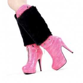 Platform ankle boots with removable fluff cuffs 12cm Heel 3cm Platform Fuchsia Kvoll