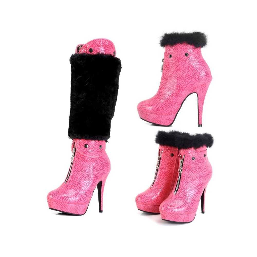 Platform ankle boots with removable fluff cuffs 12cm Heel 3cm Platform Fuchsia Kvoll