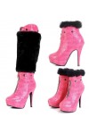 Stivali tacco alto sexy in ecopelle con fluff staccabile Tacco 12cm Plateau 3cm Fucsia Kvoll