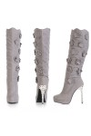 Cashmere leather boots with flowers and rhinestone heel 11.5cm Heel 2cm Platform Grey Kvoll