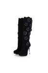 Cashmere leather boots with flowers and rhinestones Heel 11.5cm Plateau 2cm Black Kvoll